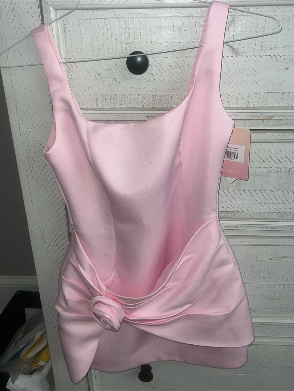 Hello Molly Light Pink Satin Mini Dress with Knot Detail-NWT